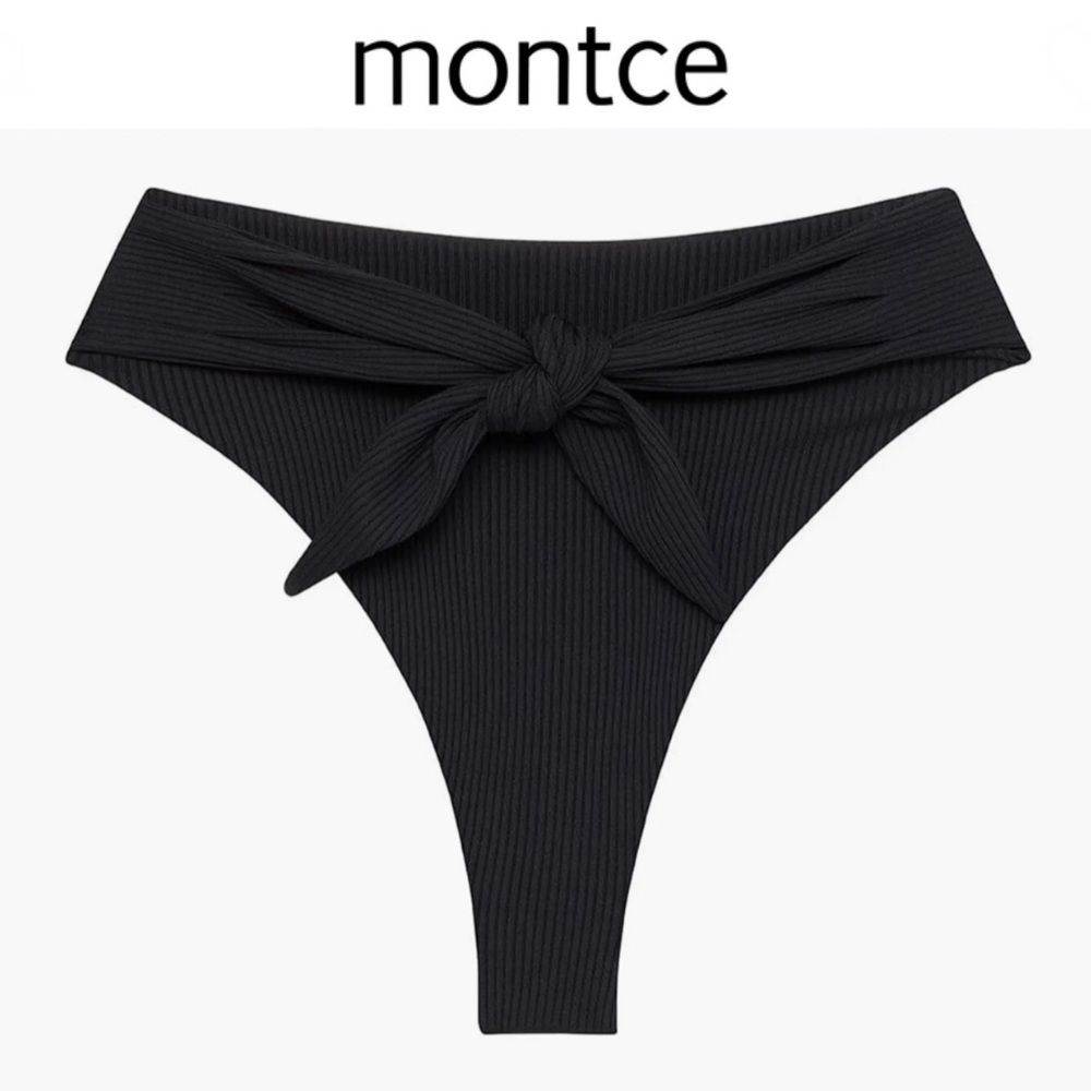 Montce Black Rib Paula tie-front Bikini Bottom